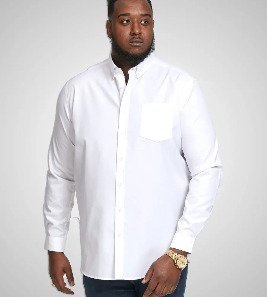 D555 Big Mens White Oxford Shirt With Long Sleeves RICHARD WHITE