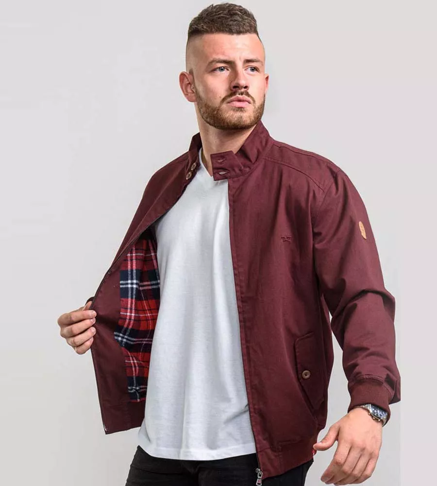 D555 Big Mens Burgundy Cotton Harrington Jacket WINDSOR BURGUNDY